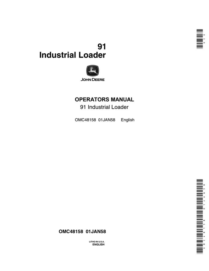 John Deere 91 Industrial Loader Operator's Manual OMC48158 — actual manual cover