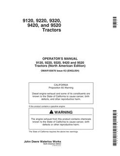 John Deere 9120, 9220, 9320, 9420, 9520 Tractor Operator manual OMAR183678 — actual manual cover