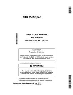 John Deere 913 V-Ripper Operator Manual OMP75195 — actual manual cover