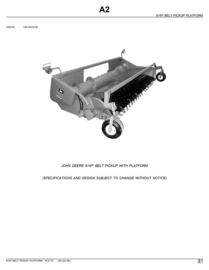 John Deere 914P Belt pickup platform Parts catalog PC2772 — actual manual cover