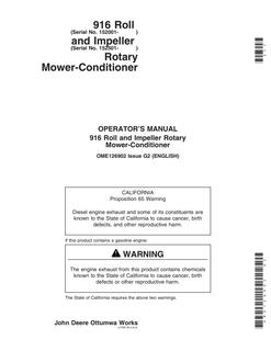 John Deere 916 Roll and Impeller Mower-conditioner Operator manual OME126902 — actual manual cover