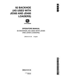 John Deere 92 (JD300 and JD400 loaders) Backhoe Operator manual OMU41510 — actual manual cover