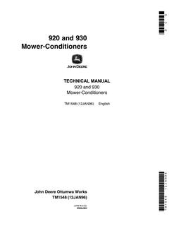 John Deere 920, 930 Mower-conditioner Technical manual TM1548 — actual manual cover