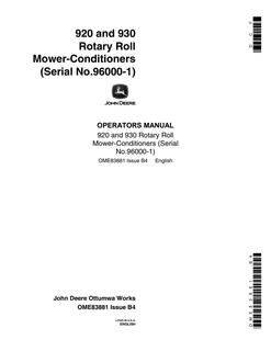 John Deere 920 and 930 Rotary Roll Mower-conditioner Operator manual OME83881 — actual manual cover