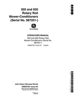 John Deere 920 and 930 Rotary Roll Mower-conditioner Operator manual OME87581 — actual manual cover