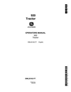 John Deere 920 Tractor Operator manual OML25163 — actual manual cover