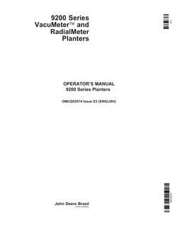 John Deere 9200 Series Planter Operator's Manual OMCQ53574 — actual manual cover