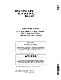 John Deere 9230, 9330, 9430, 9530 and 9630 Tractor Operator manual OMAR283034 — actual manual cover