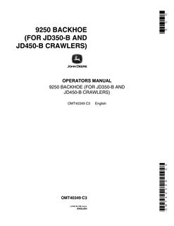 John Deere 9250 (JD350-B and JD450-B Crawlers) Backhoe Operator manual OMT40349 — actual manual cover