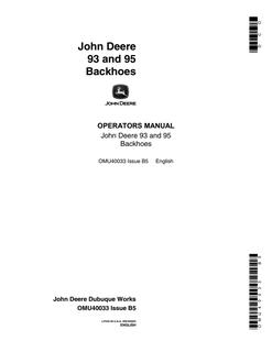 John Deere 93 and 95 Backhoes Backhoe Operator manual OMU40033 — actual manual cover