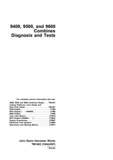 John Deere 9400, 9500, 9600 Combine Diagnosis and tests manual TM1402 1997-08-18 — actual manual cover