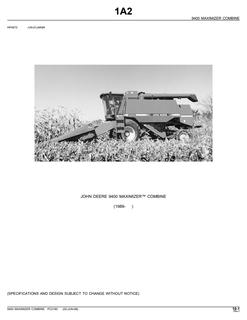 John Deere 9400 Maximizer Combine Parts catalog PC2180 — actual manual cover