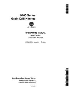 John Deere 9400 Series Grain Drill Hitches Grain drill hitch Operator manual OMN200264 — actual manual cover