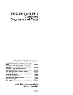 John Deere 9410, 9510, 9610 Combine Diagnosis and tests manual TM1702 — actual manual cover