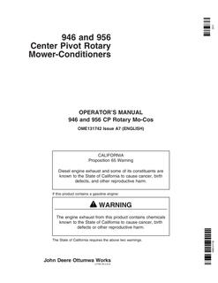 John Deere 946, 956 Center pivot rotary mower-conditioner Operator's manual OME131742 — actual manual cover