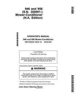 John Deere 946 and 956 Mower-Conditioner Mower-conditioner Operator manual OMFH305940 — actual manual cover