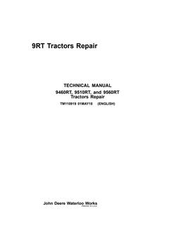 John Deere 9460RT, 9510RT, 9560RT Tractor Repair Technical Manual TM110919 — actual manual cover