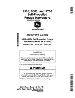 John Deere 9500, 9600 and 9700 Self-Propelled Forage Harvesters Forage harvester Operator manual OMDXE12760 — actual manual cover