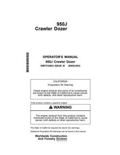 John Deere 950J Crawler Dozer Crawler dozer Operator manual OMT218824 — actual manual cover