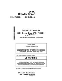 John Deere 950K Crawler Dozer Crawler dozer Operator manual OMT369304X19 — actual manual cover
