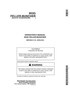 John Deere 953G Feller-Buncher Feller-buncher Operator manual OMF383512 — actual manual cover
