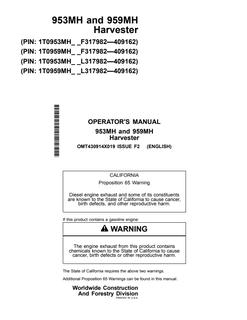 John Deere 953MH, 959MH Harvester Operator Manual OMT430914X019 — actual manual cover