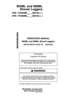 John Deere 953ML and 959ML Shovel Loggers Shovel logger Operator manual OMT444766X019 — actual manual cover