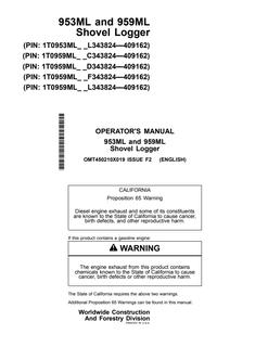 John Deere 953ML and 959ML Shovel Loggers Shovel logger Operator manual OMT450210X019 — actual manual cover