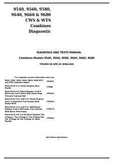 John Deere 9540, 9560, 9580, 9640, 9660, 9680 Combine harvester Diagnostic and test manual TM4698 — actual manual cover