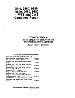 John Deere 9540, 9560, 9580, 9640, 9660, 9680 WTS, 9680 CWS Combine Repair Technical Manual TM4697 — actual manual cover