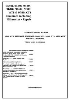 John Deere 9540i WTS, 9560i WTS, 9580i WTS, 9640i WTS, 9660i WTS, 9680i WTS, 9780i CTS, 9660 WTS Combine Repair Technical Manual TM8090 — actual manual cover