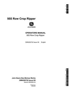 John Deere 955 Row Crop Ripper Row crop ripper Operator manual OMN200752 — actual manual cover
