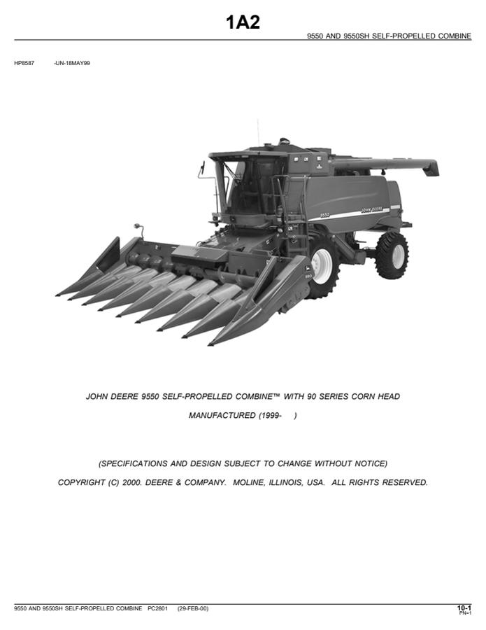 John Deere 9550 and 9550SH self-propelled combines Combine Parts catalog PC2801 — actual manual cover