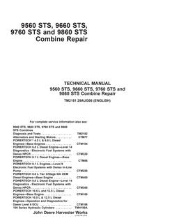 John Deere 9560 STS, 9660 STS, 9760 STS, 9860 STS Combine Repair Technical Manual TM2181 — 29 Aug 2006 — actual manual cover