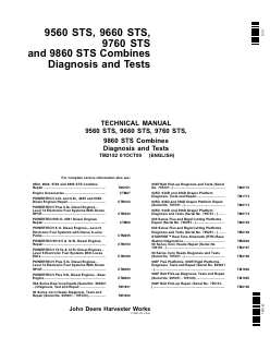 John Deere 9560STS, 9660STS, 9760STS, 9860STS Combine harvester Diagnosis and tests manual TM2182 — actual manual cover
