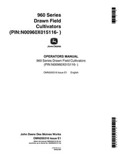 John Deere 960 Series Drawn Field Cultivators Field cultivator Operator manual OMN200316 — actual manual cover