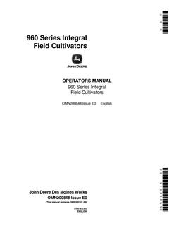 John Deere 960 Series Integral Field Cultivators Field cultivator Operator manual OMN200848 — actual manual cover