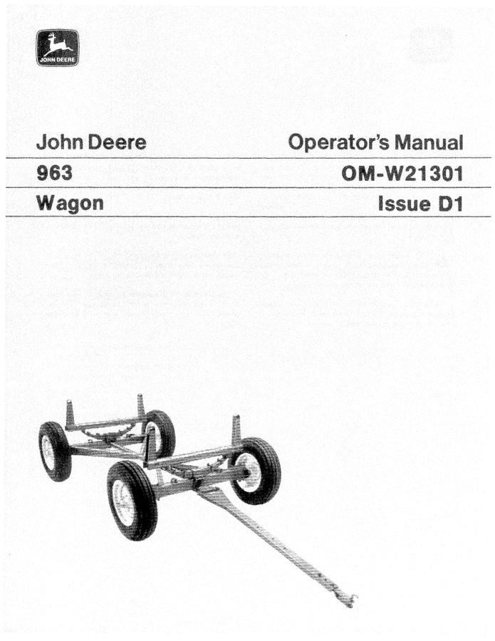 John Deere 963 Wagon Wagon Operator manual OM-W21301 — actual manual cover