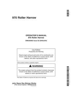 John Deere 970 Roller Harrow Roller harrow Operator manual OMN300063 — actual manual cover