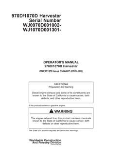John Deere 970D/1070D Harvester Harvester Operator manual OMF071370 — actual manual cover