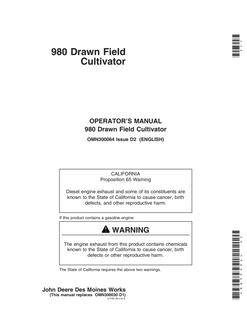 John Deere 980 Drawn field cultivator Operator's manual OMN300064 — actual manual cover