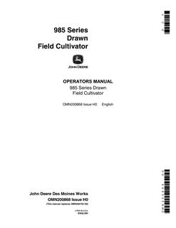 John Deere 985 Series Drawn Field Cultivator Field cultivator Operator manual OMN200868 — actual manual cover