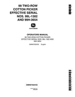 John Deere 99 Two-Row Cotton Picker Cotton picker Operator manual OMN97638 — actual manual cover