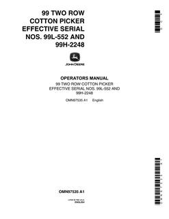 John Deere 99 Two Row Cotton Picker Operator Manual OMN97535 — actual manual cover