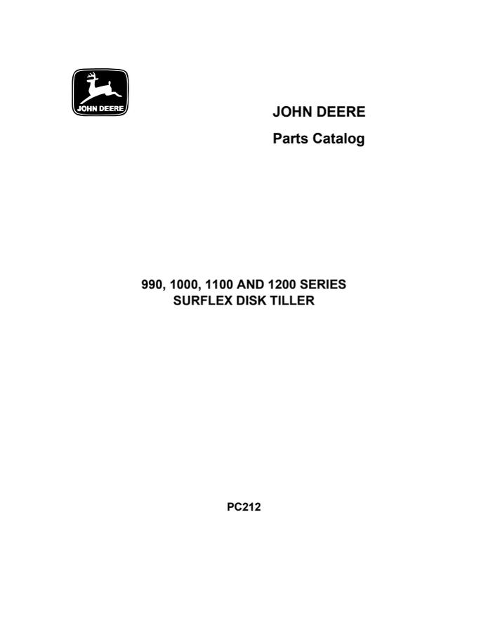 John Deere 990, 1000, 1100 and 1200 Series Surflex Disk Tiller Parts Catalog — actual manual cover