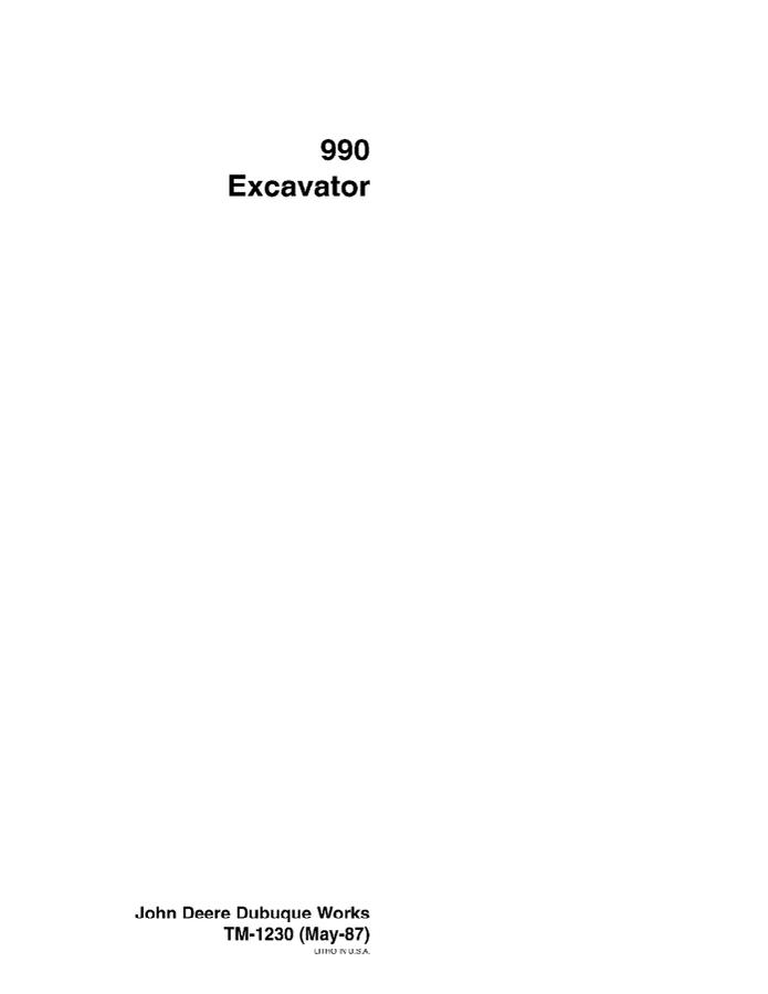 John Deere 990 Excavator Technical manual TM1230 — actual manual cover