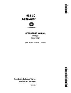 John Deere 992 LC Excavator Operator manual OMT161069 — actual manual cover