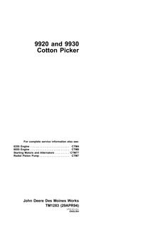 John Deere 9920, 9930 Cotton Picker Technical Manual TM1283 — actual manual cover