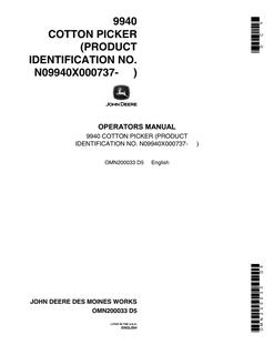 John Deere 9940 Cotton Picker Cotton picker Operator manual OMN200033 — actual manual cover