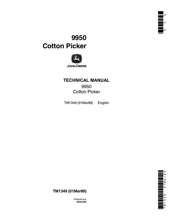 John Deere 9950 Cotton Picker Technical Manual TM1349 — actual manual cover